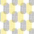 Irregular weave effect vector rectangles seamless pattern background. Groups of yellow grey rounded densely woven shapes