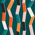 Irregular zig zag with vertical stripes illustration. Contemporary collage in vector with 70s color palette.