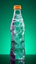 An irregularly shaped plastic soda or mineral bottle isolated on a vibrant studio backdrop