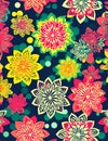 Irregural colorful vibrant flowers pattern background created using generative ai. Royalty Free Stock Photo