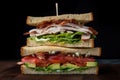 Irresistible Club Sandwich with Smoked Turkey, Crispy Bacon, Fresh Avocado, and Tomato, Layered on a Toasted Bread with Creamy Royalty Free Stock Photo