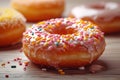 Irresistible confection Close up of a beautifully glazed and sweet donut