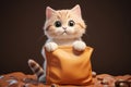 Irresistibly cute 3D cat on pet food bag, vibrant cartoon Royalty Free Stock Photo