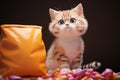 Irresistibly cute 3D cat on pet food bag, vibrant cartoon Royalty Free Stock Photo