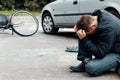 Irresponsible car driver after dangerous incident on the road wi Royalty Free Stock Photo