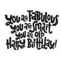 Irreverent Birthday. Funny, comical birthday slogan stylized typography.