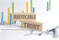 IRREVOCABLE TRUST text on a wooden block on chart background , business concept