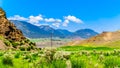 Irrigated fertile farmland along the Fraser River as it flows through the canyon to the town of Lillooet in the Chilcotin region Royalty Free Stock Photo