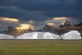 Irrigating A Green Grass Polo Field, Irrigation Royalty Free Stock Photo