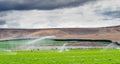 Irrigating lush farm pastures in central Otago NZ