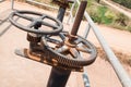 Irrigation Canal and old rusty Floodgate valve Royalty Free Stock Photo