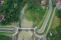 The irrigation canal is seen from above, shot with a drone