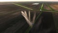 Aerial view:Irrigation system watering a farm field. Royalty Free Stock Photo