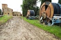 Irrigation machines in tuscan countryside