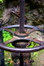 Irrigation sluice system with rusty shutoff wheel