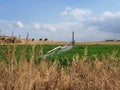 Irrigation system in a field in Athienou Royalty Free Stock Photo