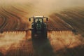 irrigation tractor driving spraying or harvesting an agricultural crop