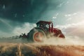 irrigation tractor driving spraying or harvesting an agricultural crop