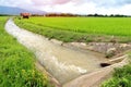 Irrigation water canal for paddy rice field. Royalty Free Stock Photo