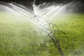 Irrigation Wheel Line Sprinkler Agricultural Equipment Royalty Free Stock Photo