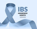 Irritable Bowel Syndrome, IBS Awareness Month. Vector illustration with blue ribbon