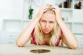 Irritated girl waiting for call sitting indoors Royalty Free Stock Photo