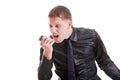 Irritated man with cellphone Royalty Free Stock Photo