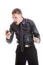 Irritated man with cellphone Royalty Free Stock Photo