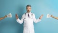 Irritated middle aged doc saying no to corruption in healthcare Royalty Free Stock Photo