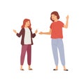 Irritated mother and daughter gesturing and scream each other vector flat illustration. Cartoon girl and woman having