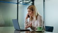 Irritated woman arguing phone workplace closeup. Furious lady disputing mobile Royalty Free Stock Photo