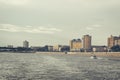 Irtysh embankment in the city of Omsk, view of the Leningrad reinforced concrete bridge