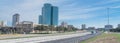Irving, Texas skyline view from John Carpenter Freeway blue sky Royalty Free Stock Photo