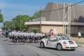 Old car and high school drummers at Independence Day celebration Royalty Free Stock Photo