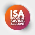 ISA - Individual Saving Account acronym, business concept background