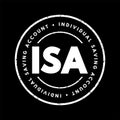 ISA Individual Saving Account - class of retail investment arrangement available to residents of the United Kingdom, acronym text