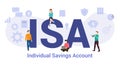 Isa individual savings account concept with big word or text and team people with modern flat style - vector