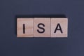 ISA - Individual Savings Account from wooden letters on a gray background