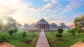 Isa Khan's tomb in the Humayun's Tomb complex in Delhi, India, sunrise panorama Royalty Free Stock Photo