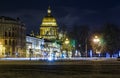 Beautiful night view of Nevsky Prospect and Isaac`s Cathedral near Palace Square in Saint Petersburg. Colorful Royalty Free Stock Photo