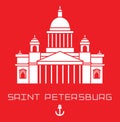 Isaac Cathedral in Saint Petersburg Russia. Modern linear minimalist icon. Line sightseeing concept