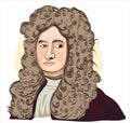 Isaac Newton 1643-1727 portrait in line art illustration Royalty Free Stock Photo