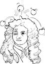 Isaac Newton 1643-1727 portrait in line art illustration Royalty Free Stock Photo