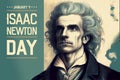 Isaac Newton`s Day on January 4. Poster with Isaac Newton. Ai-generated. Generating Ai