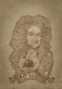 Isaac Newton sepia portrait engraving style