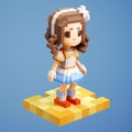 Isabella: 3d 8 Bit Pixel Cartoon Of A Little Girl With Long Hair And Skirt