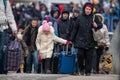 Isaccea, Romania. 05 March, 2022. Refugee Ukrainians walk from Ukraine to Isaccea in Romania after crossing the border