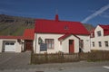 Beautiful colorful native catholic church in village of Isafjordur in Iceland