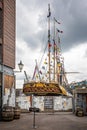Isambard Kingdom Brunels historic steamship SS Great Britain on display at Bristol Harbourside with flags flying in Bristol, UK Royalty Free Stock Photo