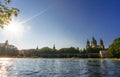 View on Isar and Sankt Lukas church in Munich. Bavaria, Germany Royalty Free Stock Photo